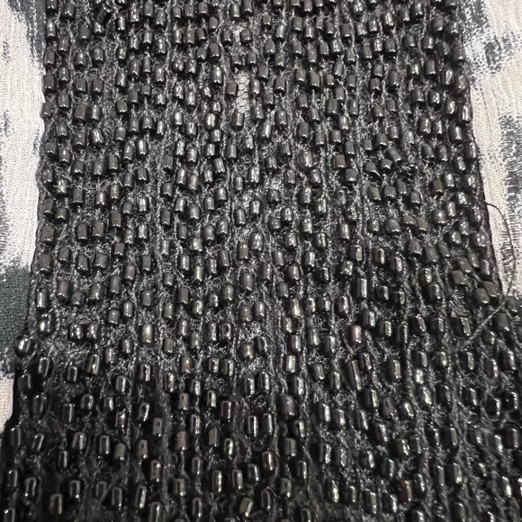 Badgley Mischka Black and White Beaded Oversized V-neck Swim Coverup Top, Small - Picture 10 of 11